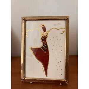 Vintage Framed Print Signed by Alva 1997 Dancing Angel African Artist